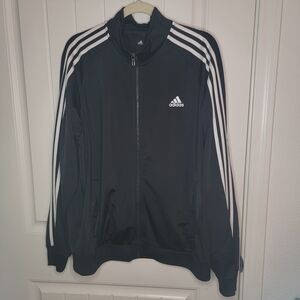 Adidas Men's Black and White Stripes Zip Up Track Jacket, XL